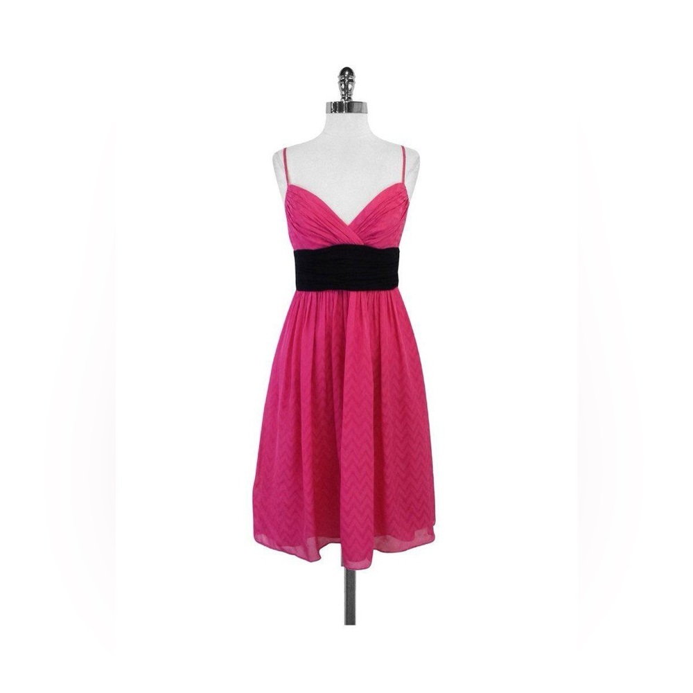 Shoshanna Hot Pink Black Spaghetti Strap Dress Chevron Fuschia Silk Sweetheart